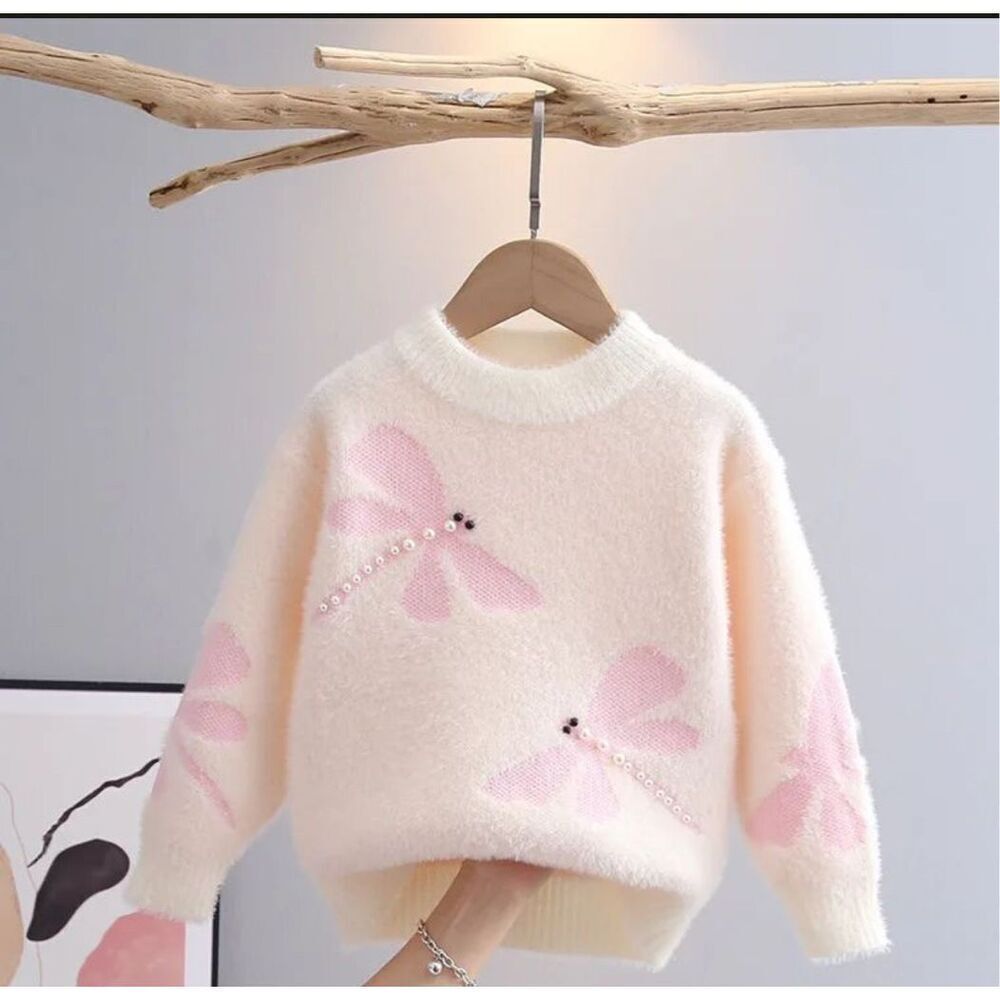 Adorable Dragonfly Pattern Girls Sweater Preppy Style Pullover Size 5 Nwot